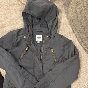 Old Navy Charcoal Hooded Jacket with Gold Accents
